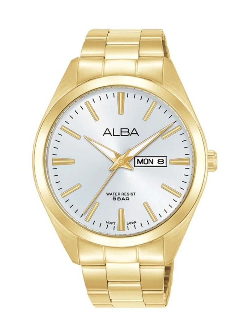 Prestige Men’s Watch AJ6202X1, 41 mm Silver Dial, Gold-Tone Stainless Steel Case & Bracelet, 50 m WR