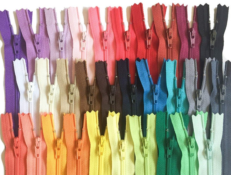YKK 9 Inch Multicolor Pack YKK Zippers Number 3 Nylon Coil Set of 30 Pieces - Image 1