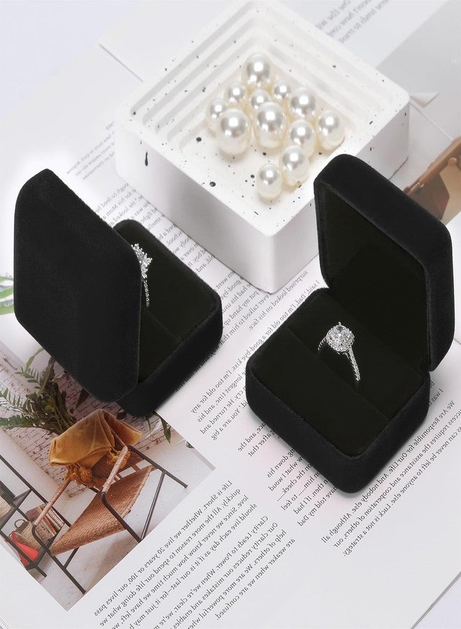 KUKUVR 2 Pieces Velvet Metal Wedding Ring Box, Elegant Jewelry Earring Studs Gift Box for Women Girl, Ring Holder Case for Engagement Proposal, Anniversary, Bridal Party Decor (Black) - Image 4