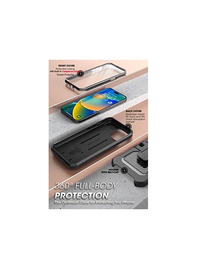 SupCase Unicorn Beetle Pro Case for iPhone 14 Pro Max 6.7", Built-in [Tempered Glass Screen Protector] Heavy Duty Rugged Case with Kickstand & Belt-Clip (Black) - Image 5