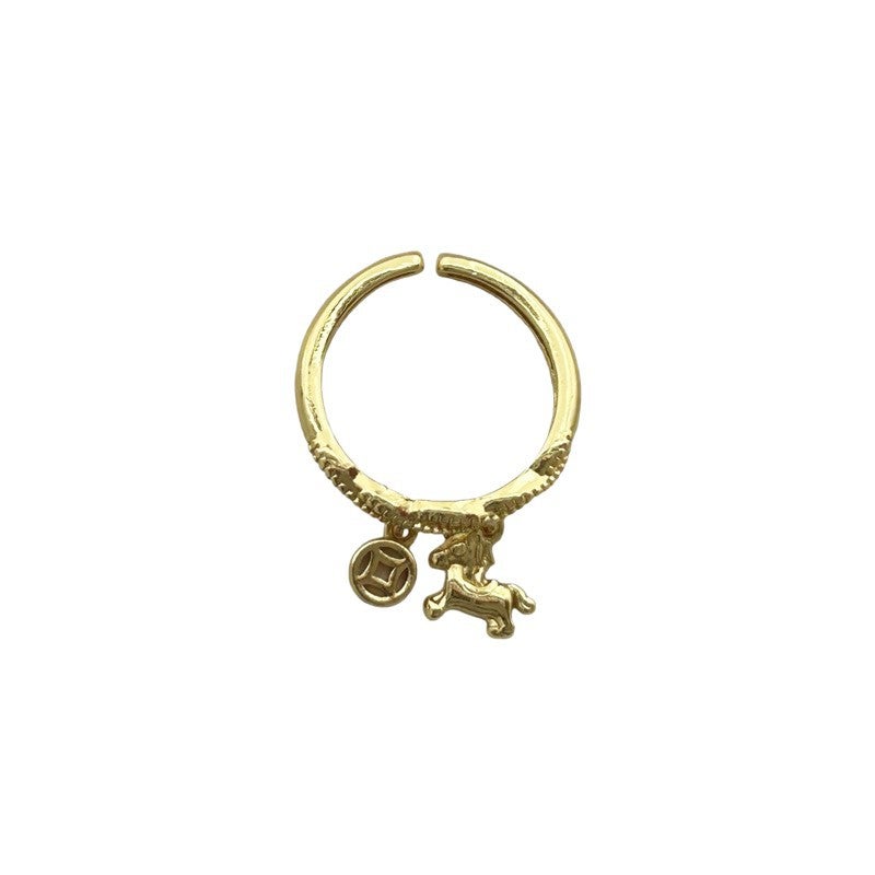 SHI YI Year of the Horse Money Pendant Ring for Women - Adjustable Open Design Fashion Jewelry - Image 4