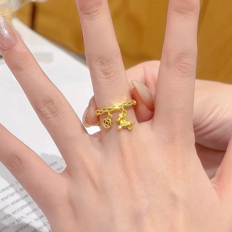 SHI YI Year of the Horse Money Pendant Ring for Women - Adjustable Open Design Fashion Jewelry - Image 2