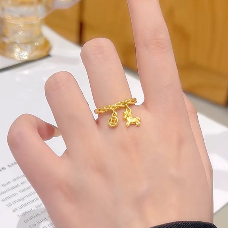 SHI YI Year of the Horse Money Pendant Ring for Women - Adjustable Open Design Fashion Jewelry - Image 3