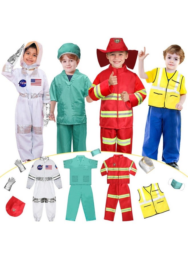 Loyo Kids Role Play Dress Up Clothes For 3-8 Years Old Play, 4 Sets Astronaut/Doctor/Fireman/Construction Costume For Kids And Toddlers Boys Halloween Costumes - Image 1