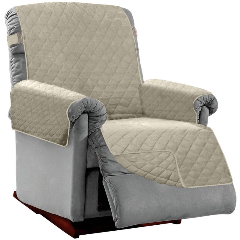Sofa Shield Sofa Shield Recliner Slip Cover with Patented Strap  Cushion Protector  Reversible Stain and Dog Tear Resistant Slipcover  Quilted Microfiber 25  Seat  Washable Covers for Dogs Pets Kids  Light Taupe - Image 1