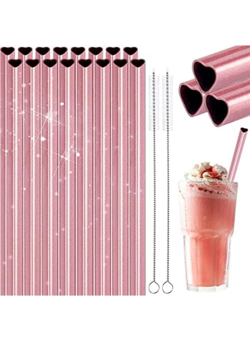 SYOSI Reusable Straws 16 Pack, Stainless Steel Drinking Straws, Heart Shaped Metal Straw Bulks with 2 Cleaning Brushes for Smoothies Tumblers Cocktail MilkShake, Pearl Pink - Image 1