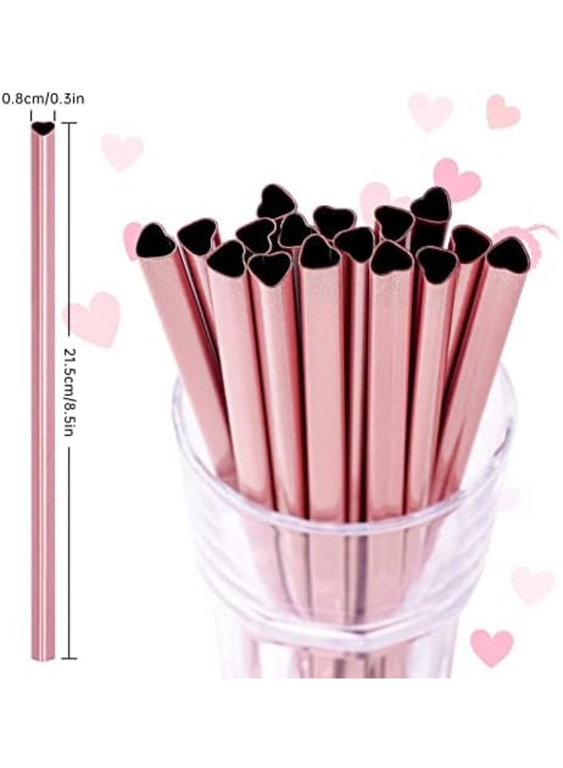 SYOSI Reusable Straws 16 Pack, Stainless Steel Drinking Straws, Heart Shaped Metal Straw Bulks with 2 Cleaning Brushes for Smoothies Tumblers Cocktail MilkShake, Pearl Pink - Image 4