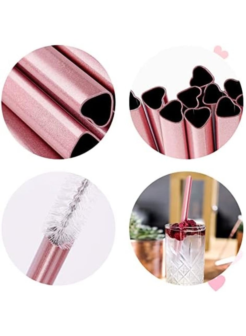 SYOSI Reusable Straws 16 Pack, Stainless Steel Drinking Straws, Heart Shaped Metal Straw Bulks with 2 Cleaning Brushes for Smoothies Tumblers Cocktail MilkShake, Pearl Pink - Image 5