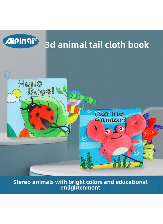 Aipingi Tear-free Early Education Educational Cloth Book 0-1 Year Old Ring Paper Toy Baby Cloth Book Infant Enlightenment Book-Color:Animal Tail Cloth Book-Crab  - Image 2