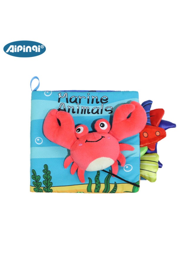 Aipingi Tear-free Early Education Educational Cloth Book 0-1 Year Old Ring Paper Toy Baby Cloth Book Infant Enlightenment Book-Color:Animal Tail Cloth Book-Crab  - Image 1