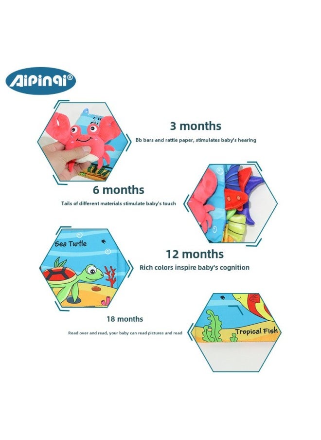 Aipingi Tear-free Early Education Educational Cloth Book 0-1 Year Old Ring Paper Toy Baby Cloth Book Infant Enlightenment Book-Color:Animal Tail Cloth Book-Crab  - Image 5
