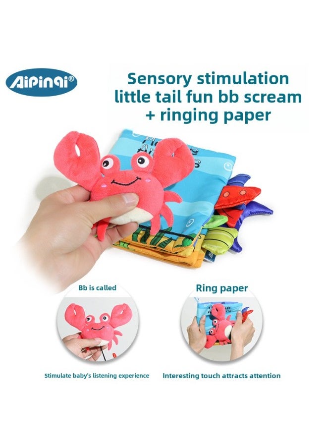 Aipingi Tear-free Early Education Educational Cloth Book 0-1 Year Old Ring Paper Toy Baby Cloth Book Infant Enlightenment Book-Color:Animal Tail Cloth Book-Crab  - Image 4