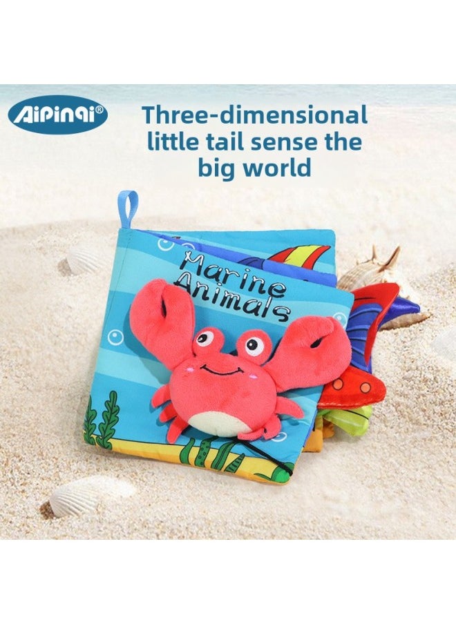 Aipingi Tear-free Early Education Educational Cloth Book 0-1 Year Old Ring Paper Toy Baby Cloth Book Infant Enlightenment Book-Color:Animal Tail Cloth Book-Crab  - Image 3