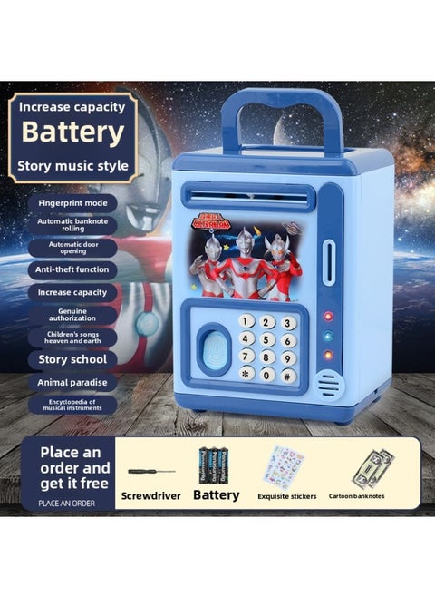 Creative Ultraman Piggy Bank Large Capacity Children Can't Break, Only Can't Get In Boy Piggy Bank Can't Break, Anti-fall-Color:Ultraman [fingerprint Password Lock/music] Blue-Size:Charging Version