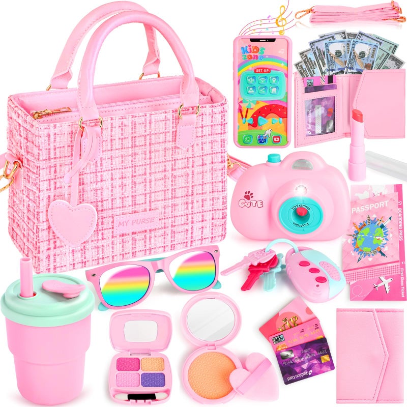 INNOCHEER Little Girls Purse Kids Toy Purse with Pretend Makeup 3 4 5 Year Old Girl Birthday Gifts Pretend Play Toddler Purse Birthday Christmas Princess Gifts Toys for Girls 3 4 5 6 7 8 Year Old - Image 3