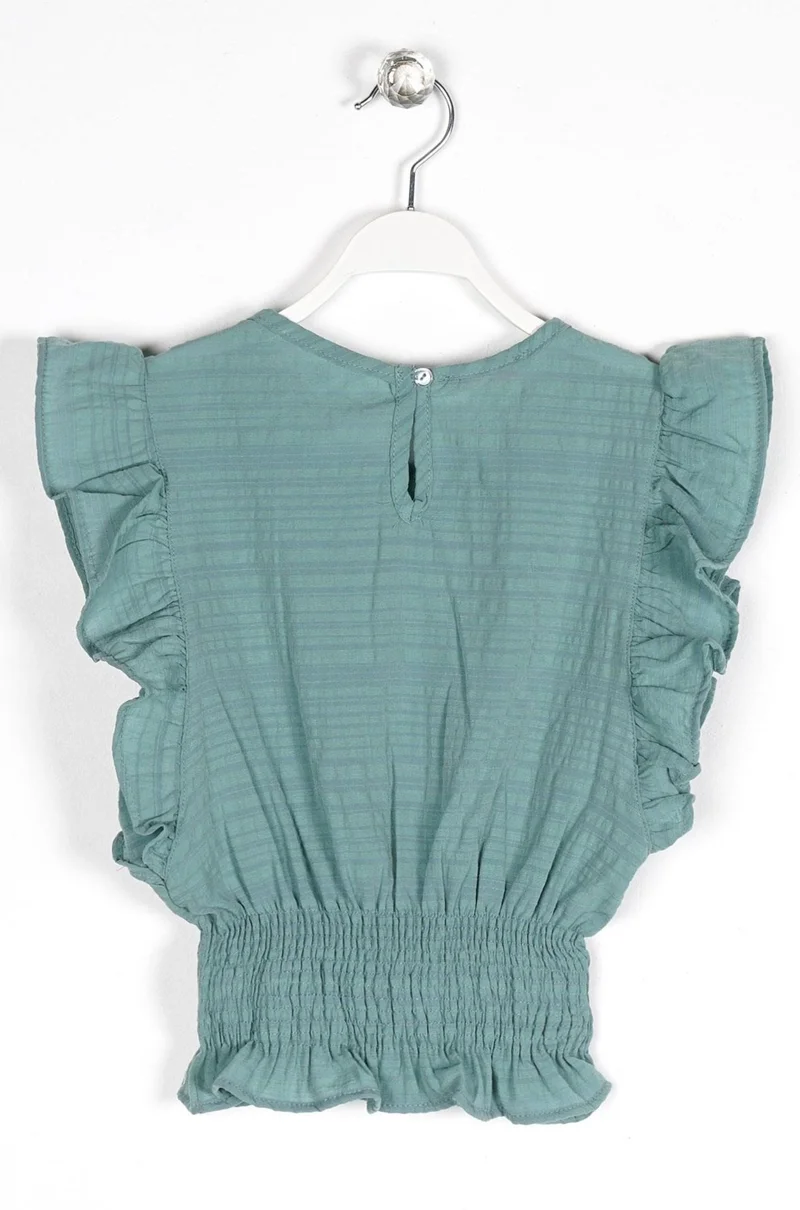 زيبكيدز Crew Neck Bat Sleeve Green Color Girl Blouse