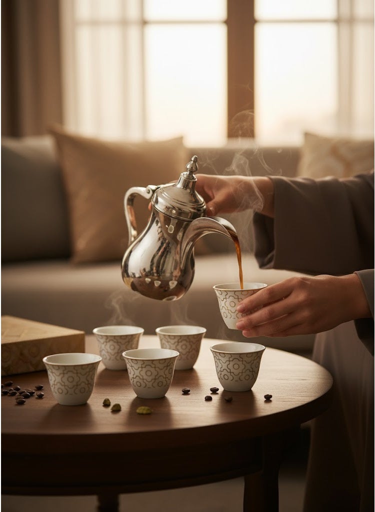 دوف طقم فناجين قهوة سعودية من البورسلين الصافي مكون من 12 فنجان، 80 مل، أبيض/ذهبي، طقم مكون ل 12 شخص - Image 2