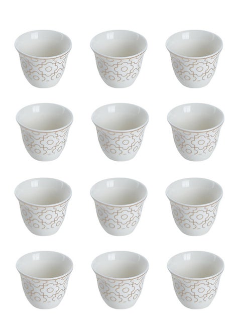 12-Piece Porcelain Saudi Coffee Cup Set 80ML White/Gold; Set for 12 People