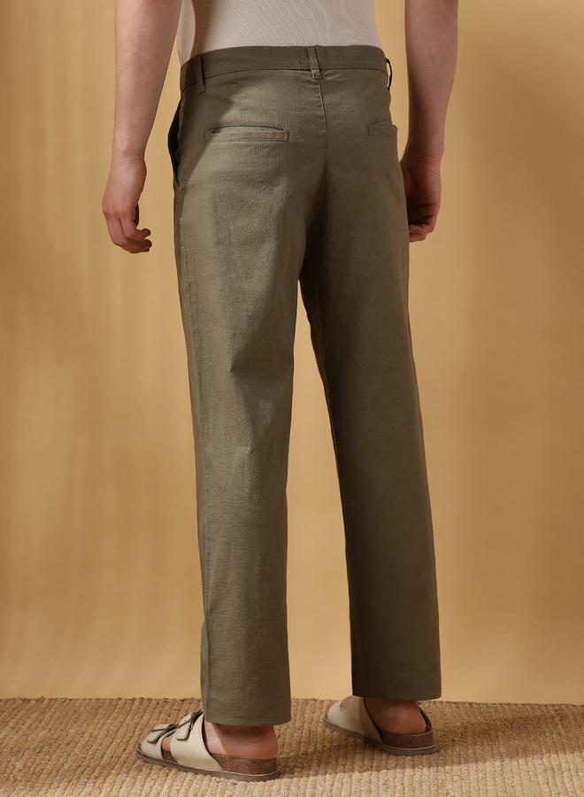 Dennis Lingo Men's Olive 100% Cotton Solid Pattern Full Length Chinos Straight Fit Trouser  - Image 3