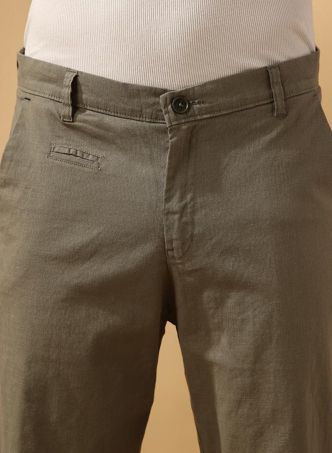Dennis Lingo Men's Olive 100% Cotton Solid Pattern Full Length Chinos Straight Fit Trouser  - Image 5