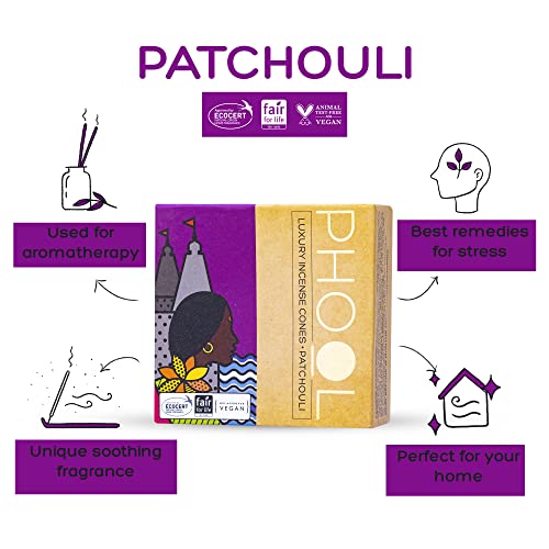 PHOOL LUXURY INCENSE عبوة بخور فُل الفخمة - عبوة 2 مخاريط بخور طبيعية، عبوة تأمل - 80 مخروط دهووب عضوي | عطور - ناجشامبا وباتشولي | مخاريط دهووب للبووجا | حامل دهووب مجاني بالداخل - Image 4