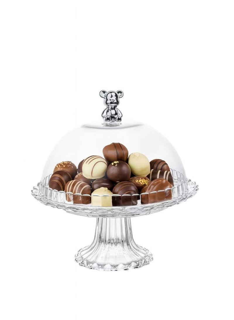 Elegant dessert and fruit bowl with glass base and acrylic lid, 18.5 cm tall