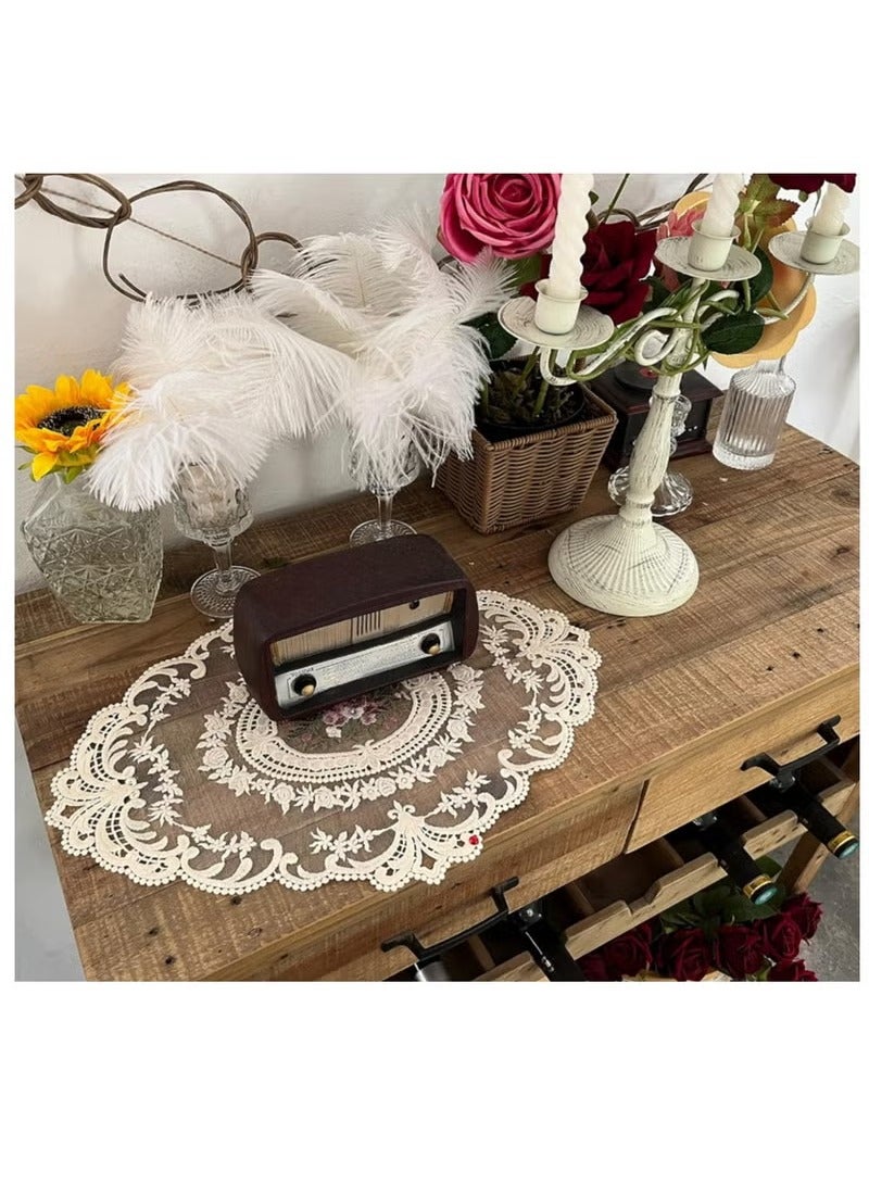 Retro French Style Lace Placemats Fashionable Embroidered Cup Mat vase mat 12”x16”,Beige  - Image 2