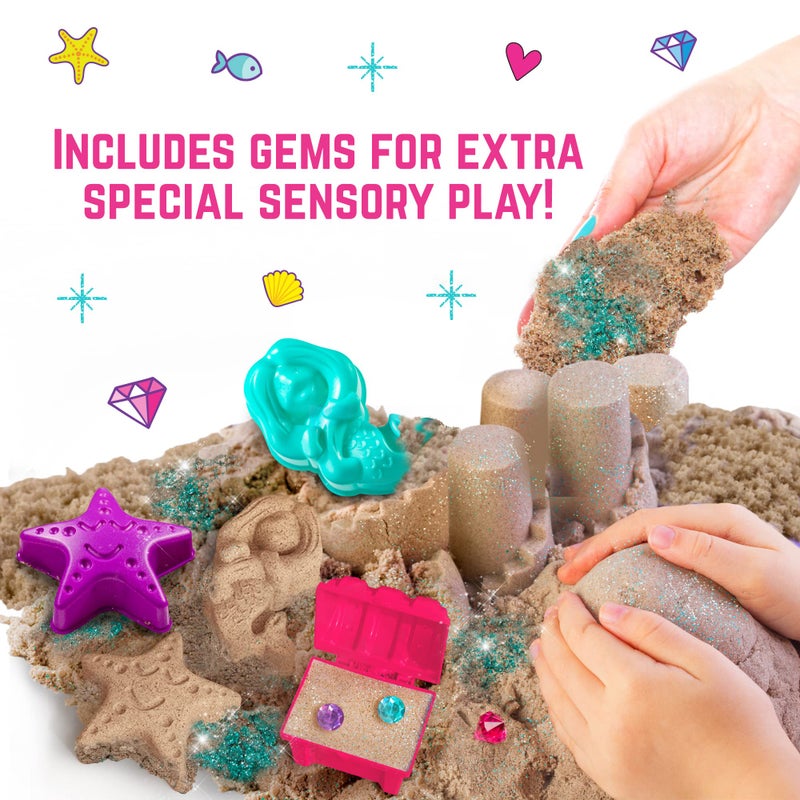GirlZone Mermaid Sensory Sand Kit, 2lbs Moldable Play Sand for Kids Aged 3+, Magic Sand with Gems, Tools & Portable Treasure Chest, Kids Toys for Playdates, Party Games & Gifting - Image 4