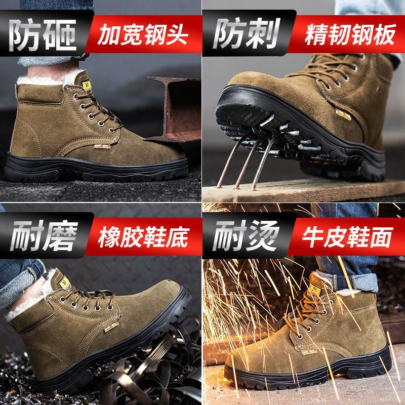 Men'S High-Top Winter Work Safety Shoes With Fleece Lining, Anti-Smash, Puncture-Resistant, Steel Toe Cap, Steel Plate, Welder Construction Site Work Cotton Shoes - Image 5