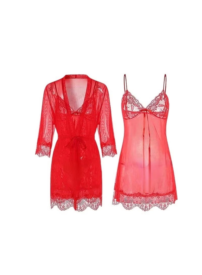 ملابس نوم نسائية دانتيل إغلاق أمامي ورقبة على شكل V شبكية مع حزام قابل للتعديل ملابس نوم ملابس نوم ليلية تناسب مقاس XS- متوسط رقم: 3010