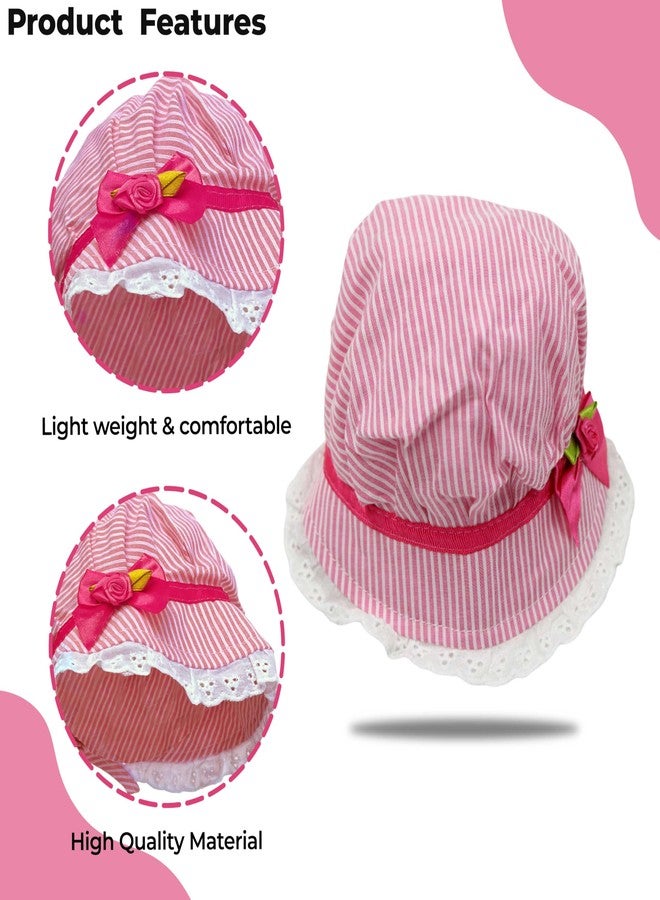 BEMBIKA Soft Cotton Bonnet for Toddlers and Newborns Bucket Hat Cap for Baby Sun Hat Designed Knotted Caps or 6-12 Months - Pink - Image 4