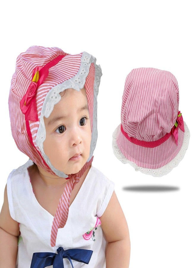 BEMBIKA Soft Cotton Bonnet for Toddlers and Newborns Bucket Hat Cap for Baby Sun Hat Designed Knotted Caps or 6-12 Months - Pink - Image 1