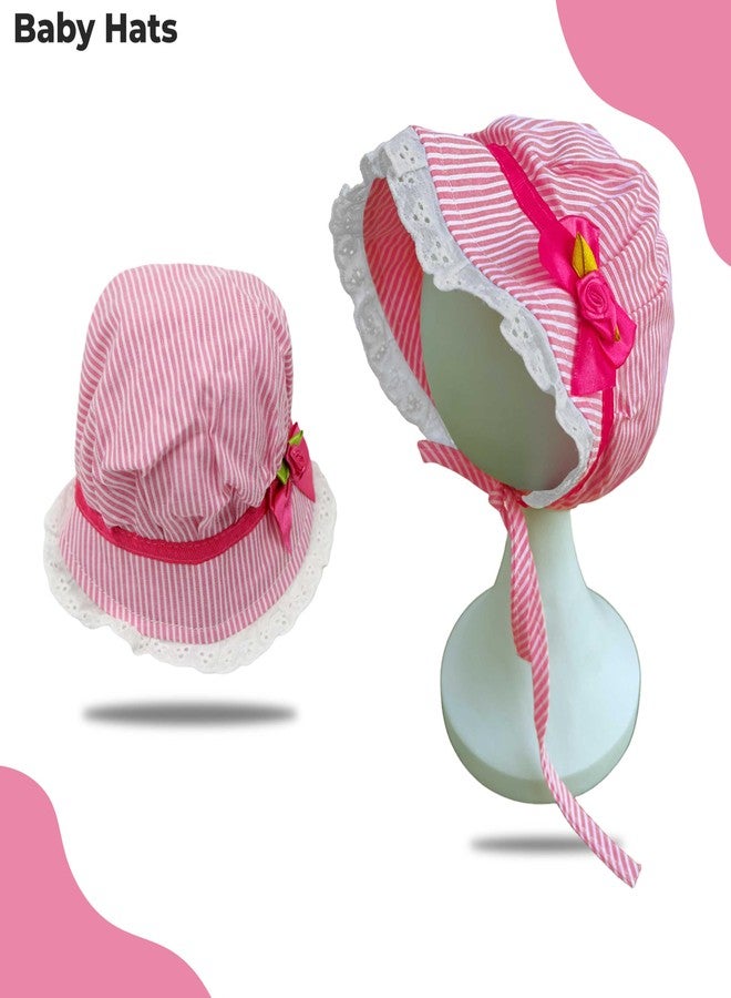 BEMBIKA Soft Cotton Bonnet for Toddlers and Newborns Bucket Hat Cap for Baby Sun Hat Designed Knotted Caps or 6-12 Months - Pink - Image 2