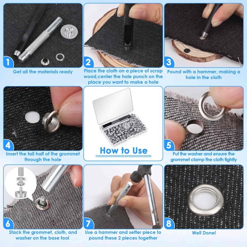 cridoz 120 Sets Grommet Tool Kit 1/4 Inch, Cridoz 1/4 Grommet Eyelets Kit with Setting Tools and Storage Box for Fabric, Tarps, Curtains - Image 5