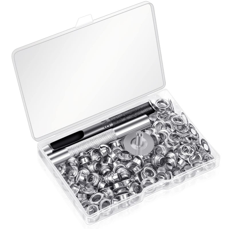 cridoz 120 Sets Grommet Tool Kit 1/4 Inch, Cridoz 1/4 Grommet Eyelets Kit with Setting Tools and Storage Box for Fabric, Tarps, Curtains - Image 1
