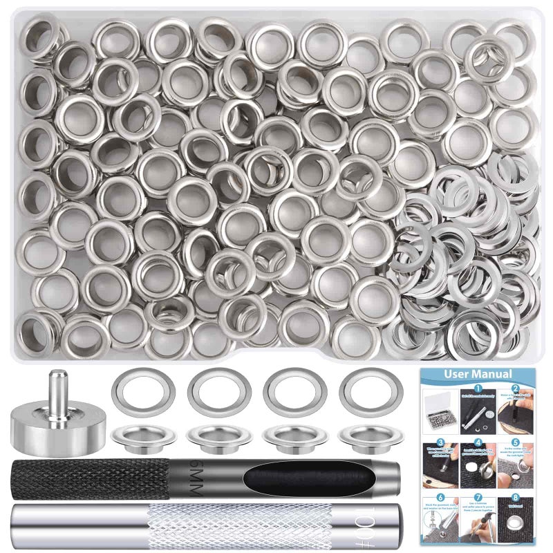cridoz 120 Sets Grommet Tool Kit 1/4 Inch, Cridoz 1/4 Grommet Eyelets Kit with Setting Tools and Storage Box for Fabric, Tarps, Curtains - Image 4