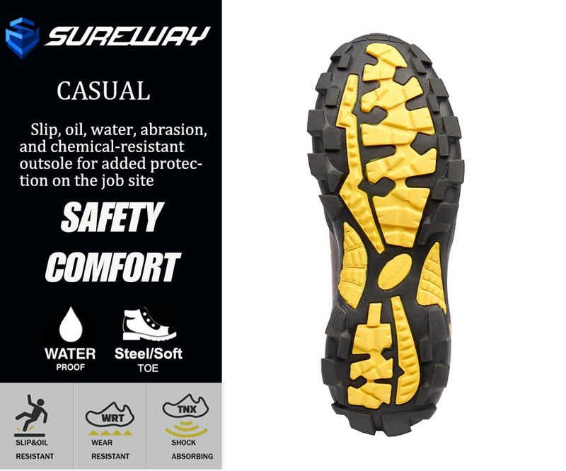 SUREWAY Men's 6" Heavy Duty Steel Toe Waterproof Work Boot - Leather,Lace Up,Oil/Slip Resistant Dual-Density Comfortable Outsole, EH Construction Industrial Ankle Mens Safety Work Boots - Image 5