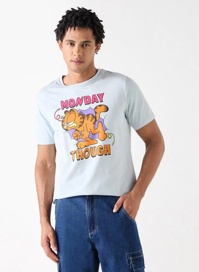 Garfield Print Crew Neck T-shirt with Short Sleeves