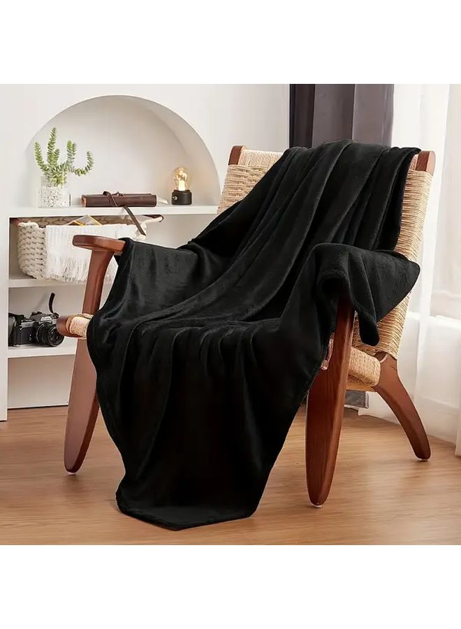 Black 60x80 Inch Plush Fleece Throw Blanket Super Soft Cozy Warm Geometric Pattern All Season - Image 1