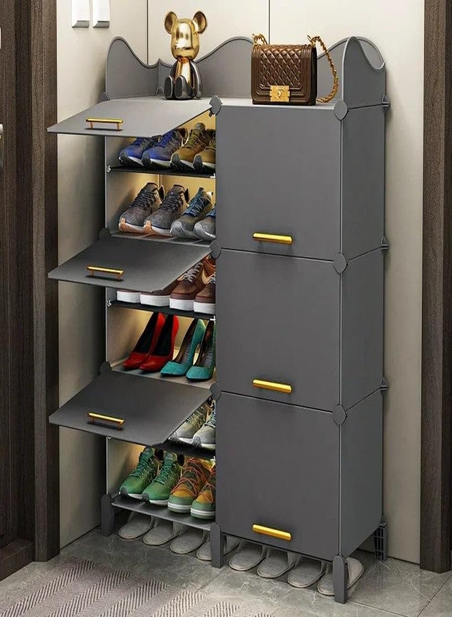 Owme 12 Tier Shoe Rack with Shelf, Folding Shoe Rack for Bedroom, Living Room,Entryway,Footwear Stand for Home, Organizer, ShoeRack Plastic | Hallway Shoes Rack | Shoe Organizer - Grey - Image 1