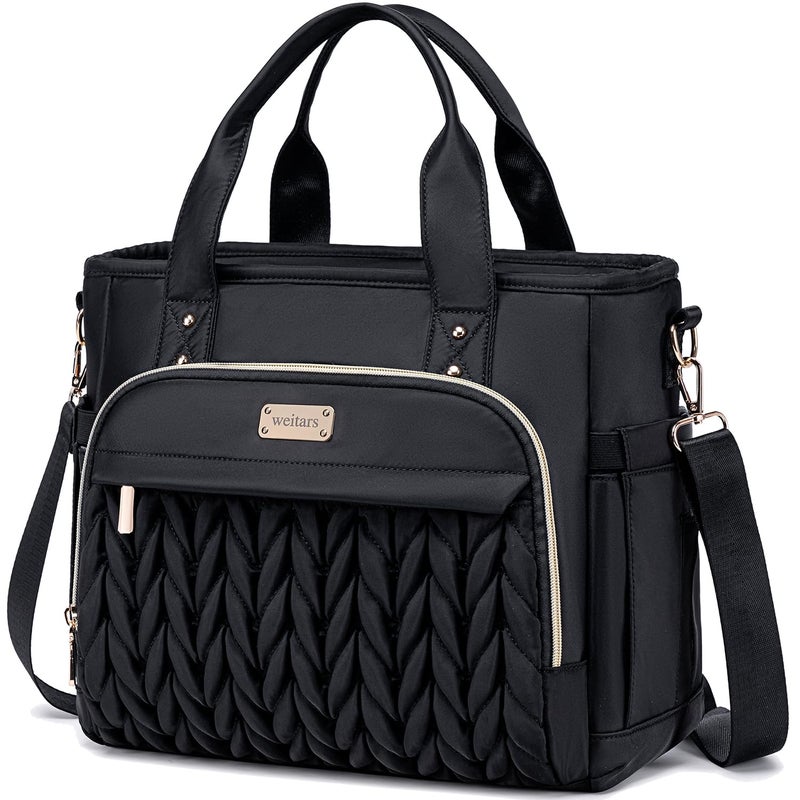 Weitars Insulated Lunch Bag for WomenLeak Proof Lunch Box for WorkExtra Large Lunch Tote Bag With Removable Shoulder Strap with Side PocketsReusable Lunch Bag For Picnic Hiking Black02