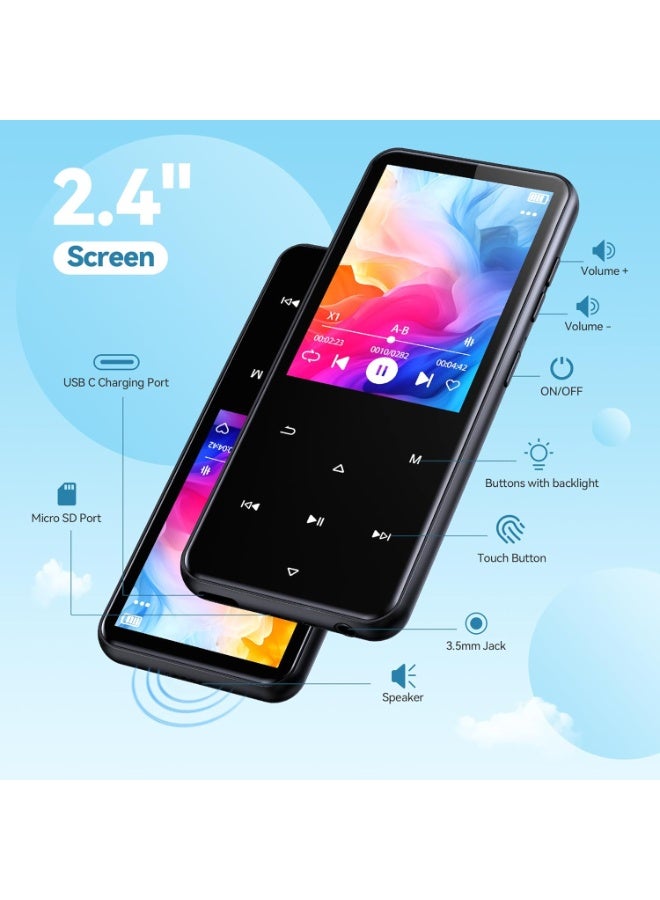 AGPTEK 64GB MP3 Player with Bluetooth, M3 2.4 inch Music Player with Speaker and FM Radio, Touch Buttons, Supports Up to 128GB - Image 2