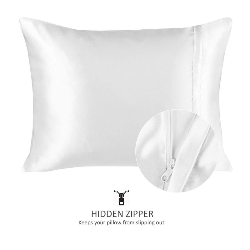 ShopBedding Satin Pillowcase with Zipper for Hair and Skin Care, Feels Soft and Cool Like a Silk Pillowcase, White Satin Pillow Cases 2 Pack, Slik Pillow Cover, Queen Size - Set of 2 - Blissford - Image 2
