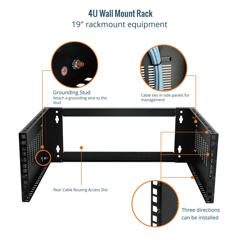 Tecmojo 4U Wall Mount Rack,4U Rack 14 inch Depth,19" Network Rack for Shallow Server and IT Equipment, Network Switches,Patch Panel Bracket,110lbs(50kg) Weight Capacity,Black - Image 4