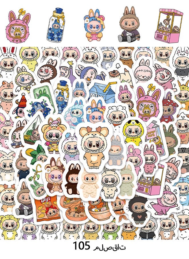 دبليو أف أف أو 105 قطعة ملصقات أرنب كرتونية - ملصقات فينيل مقاومة للماء للزجاجات والمحمول والهاتف والحاسوب والجيتار، هدايا للمراهقين والفتيات والمعجبين - Image 1