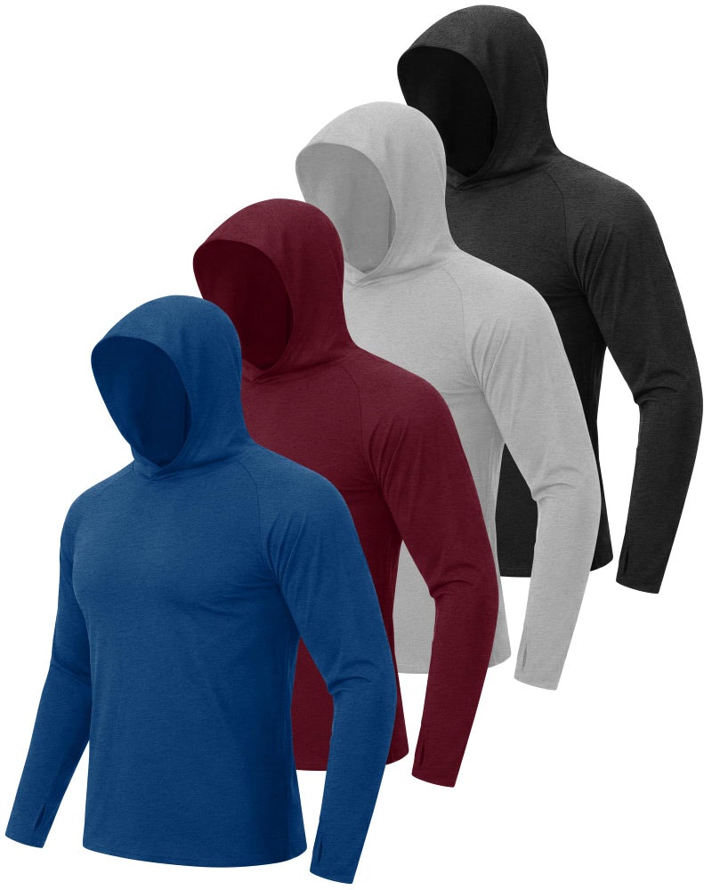 BOOJO 4 Pack Sun Hoodie for Men UV UPF 50 Fishing Shirts Long Sleeve Lightweight Tops for Athletic Running Gym Workout - Image 2