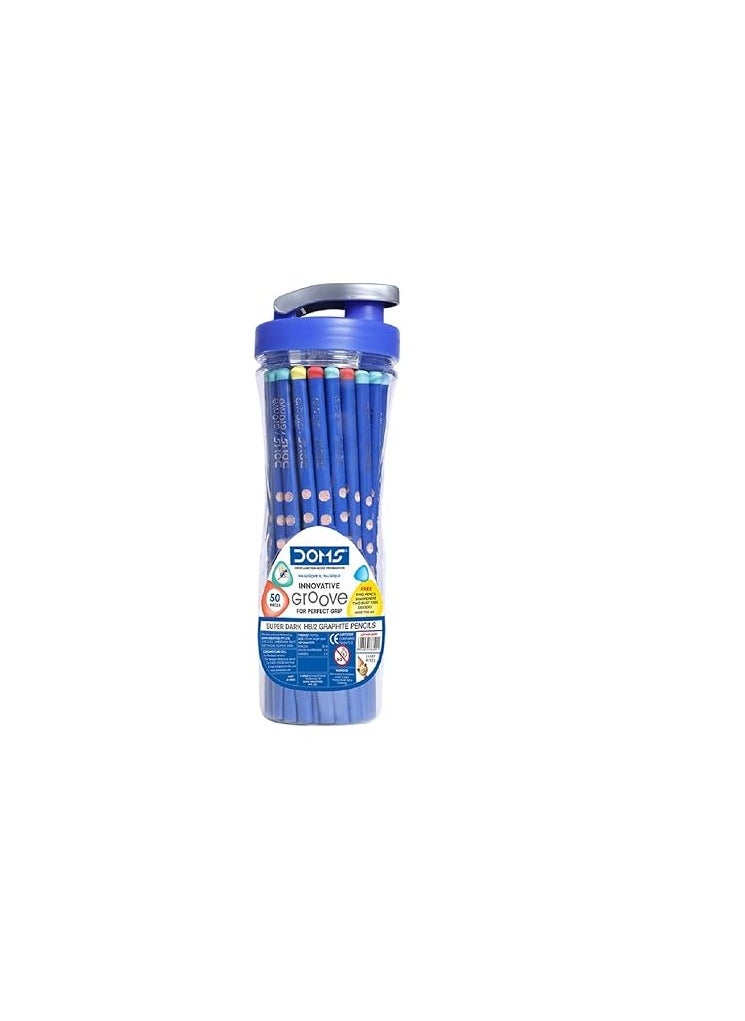 DOMS - Doms Groove Super Dark HB/2 Graphite Pencils Jar Pack | 50 Pcs Pencils | Innovative Groove For Perfect Grip | Ideal For School & General Purpose | Perfect For Sketching & Drawing | Jar Pack of 1 - Image 1