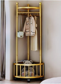 AIWANTO Corner Coat Rack with Wheels Freestanding Closet Organizer 2 Storage Shelves Hall Tree Metal for Entryway Bedroom Garment Rack 160x59x46cm Gold  - Image 1