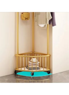 AIWANTO Corner Coat Rack with Wheels Freestanding Closet Organizer 2 Storage Shelves Hall Tree Metal for Entryway Bedroom Garment Rack 160x59x46cm Gold  - Image 4