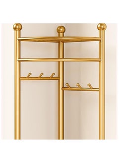 AIWANTO Corner Coat Rack with Wheels Freestanding Closet Organizer 2 Storage Shelves Hall Tree Metal for Entryway Bedroom Garment Rack 160x59x46cm Gold  - Image 5